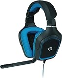Logitech G430 Gaming-Headset, 7.1 Surround Sound, 40 mm Treiber, USB-Anschluss, Noise-Cancelling Mikrofon, Bedienelemente am Kabel, PC/Xbox One/Nintendo Switch - schwarz/blau